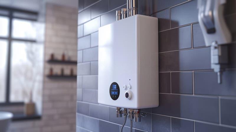 Modern tankless water heater installed on a wall