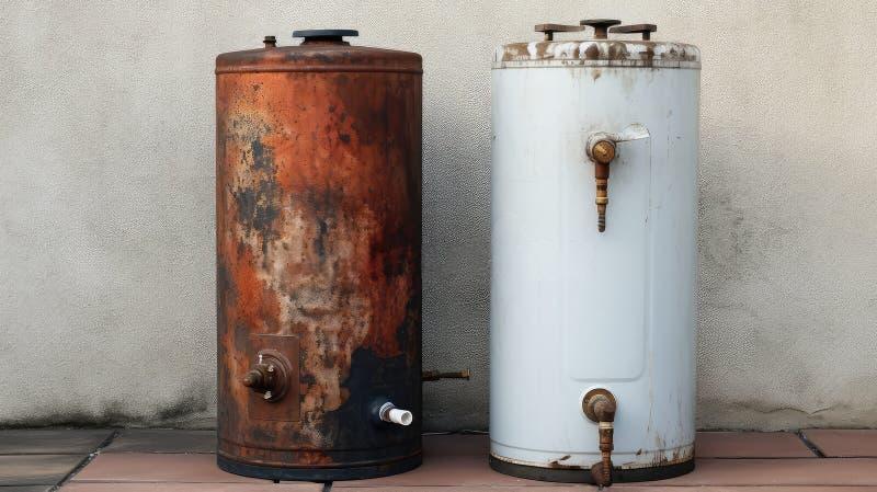 Old rusty water heater in a basement