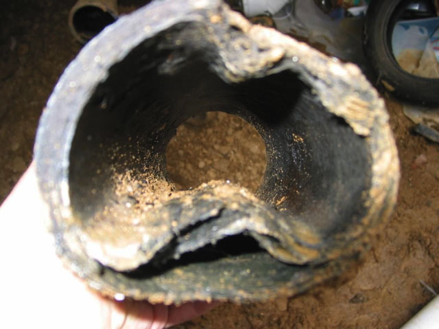 Example of damaged Orangeburg pipe removal & replacement